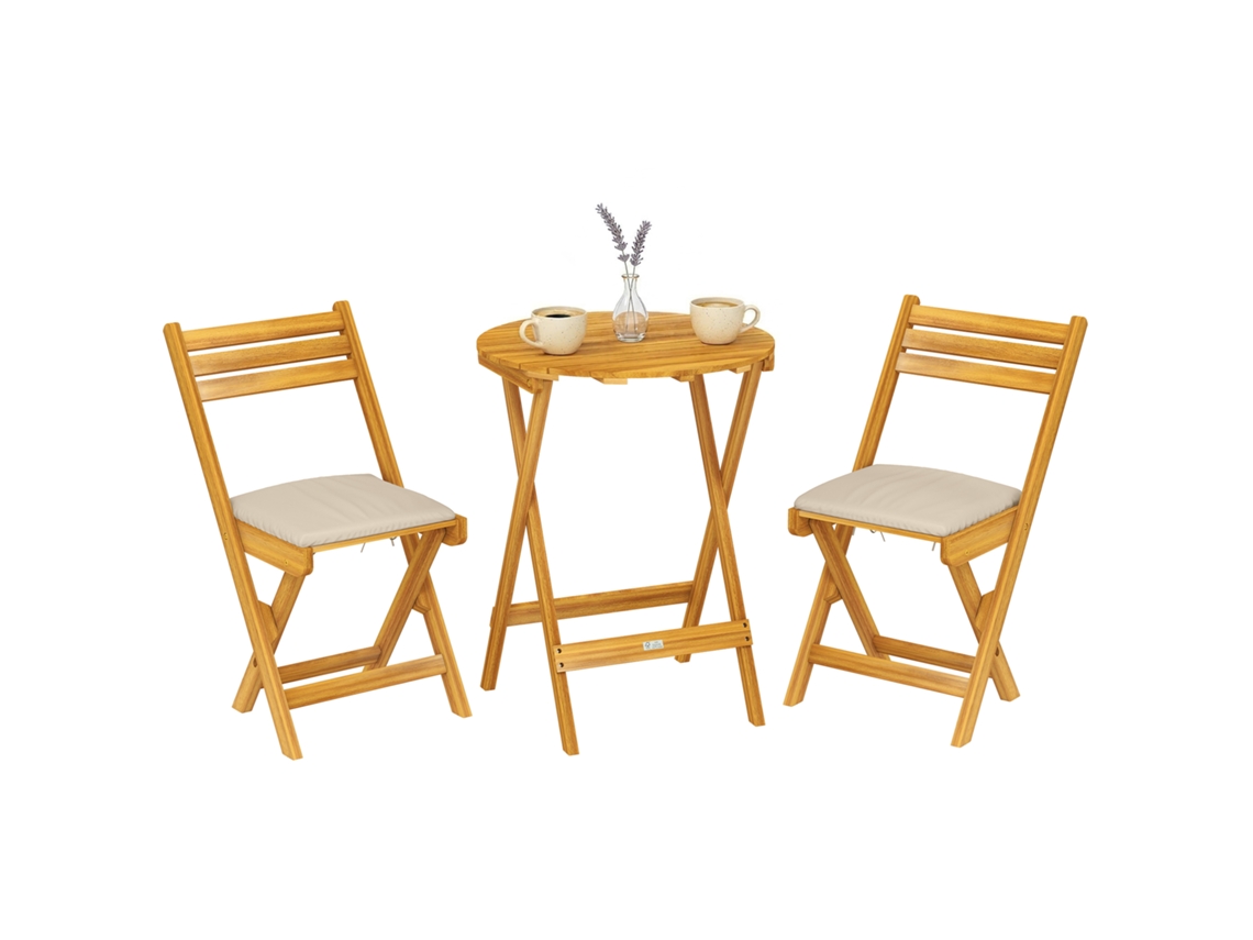 Conjunto de Móveis para Varanda 3 Peças, Mesa Redonda, 2 Cadeiras, Almofadas, Jardim BTFORUS