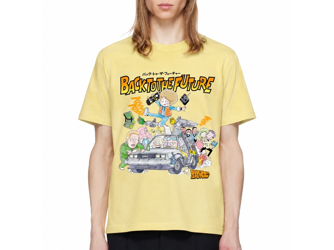 Rockinstone Back To The Future Movie Cartoon Characters W/ Car Heather Yellow Adult T-shirt Size:xl