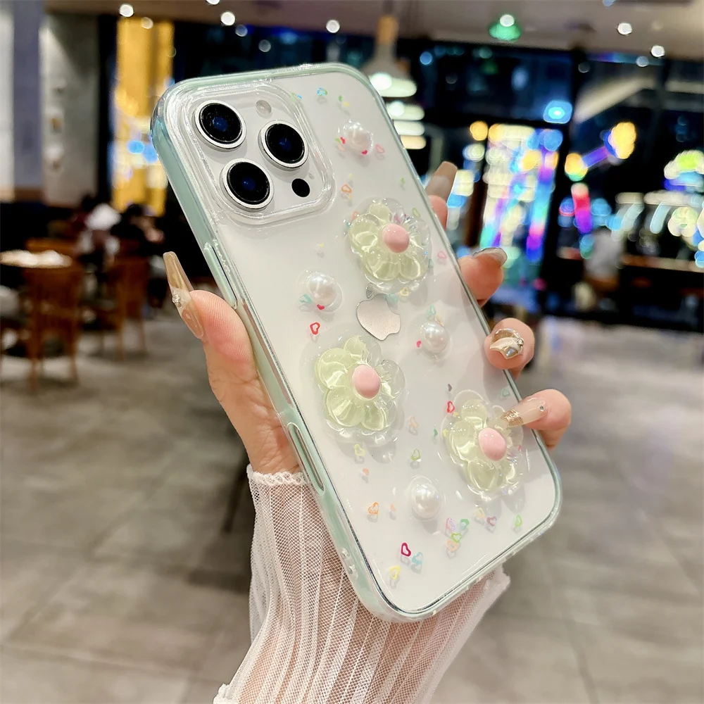 Capa Para Celular 3d Com Estampa De Flor Fofa (iphone 13 Pro, Ciano), Compatível Com Iphone, Capa Protetora À Prova De Choque.
