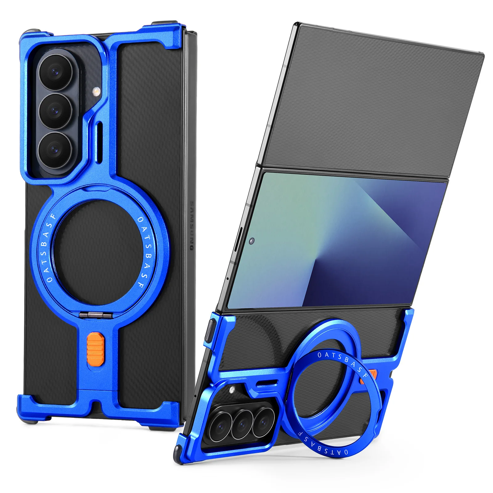 Capa Dobrável Tripla Para Samsung Galaxy Z (azul) Com Suporte, Rotação De 360° E Estrutura Metálica Ultrafina.