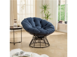 Cadeira Papasan Vime 360° Almofada Azul Marinho Estrutura Marrom