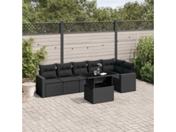 Vidaxl 7 Pcs Conjunto de Sofás P/ Jardim C/ Almofadões Vime Pe Preto