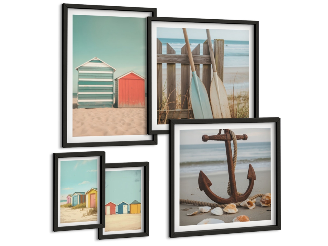 Conjunto De Pinturas Casinhas De Praia Marítimas Estilosas Espelharte (5 Peças)
