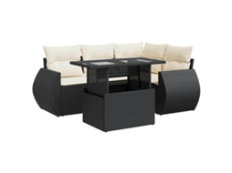 Conjunto de 5 Sofás de Jardim com Almofadões Vime Pe Preto MAISON EXCLUSIVE (5 pcs)