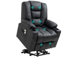 Poltrona Reclinável Com Auxílio Para Levantar, Usb, Função Massagem, Imitação De Couro, Até 150 Kg, 90x98x102 Cm, Preto