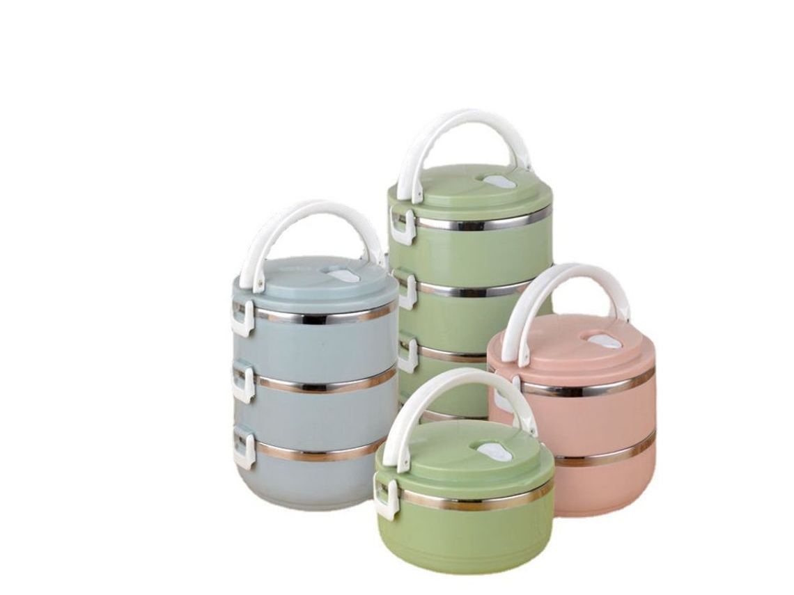 Lancheira térmica de aço inoxidável 2026 de 1400ml, portátil, empilhável, hermética, com 2 camadas, verde, ideal para escola e trabalho.