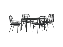 Conjunto 5 Conjunto De Jantar Para Jardim Vidaxl Preto Vime Pe (140 X 80 X 73 Cm)