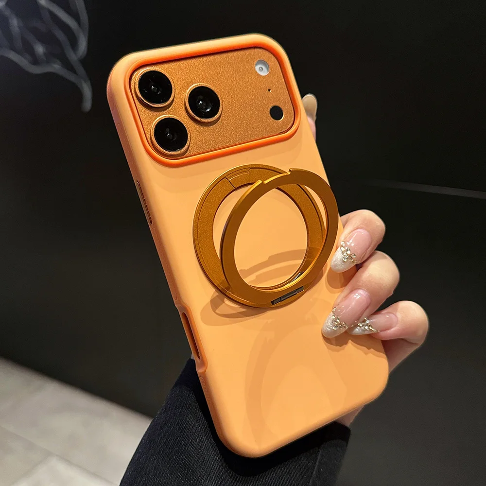Capa Para Iphone 15 Laranja Com Suporte Magsafe E Rotação De 360°