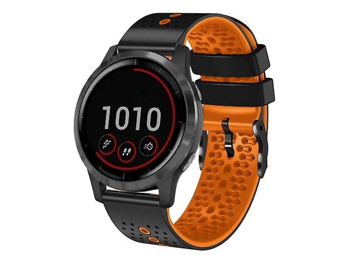 Pulseira De Relógio Lurelia Para Garmin Vivoactive 4 22 Mm Em Silicone Perfurada Bicolor Preto Laranja