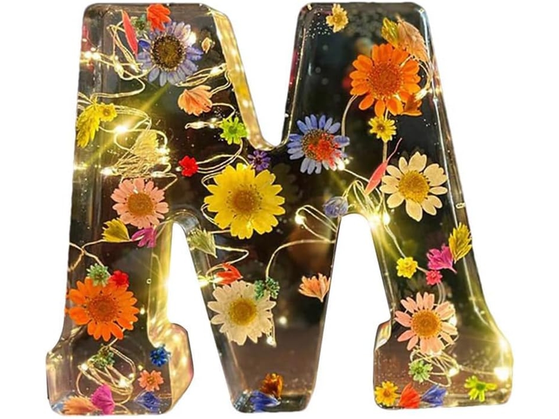 Luminária Noturna Floral Com Letras Criativas, Flores Secas, Luzes De