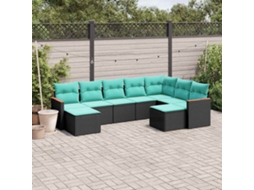 Vidaxl Conjunto De Sofá De Jardim De 9 Peças Com Almofadas Em Rattan Sintético Preto