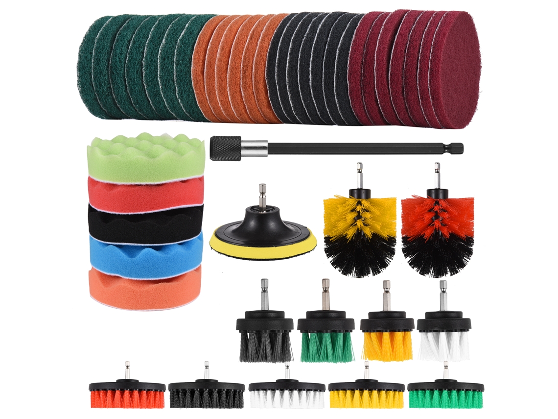 Kit De Escovas Para Furadeira De 45 Peças Com Esponjas E Vara Extensível Para Limpeza Em Casa, Banheiro, Cozinha E Carro