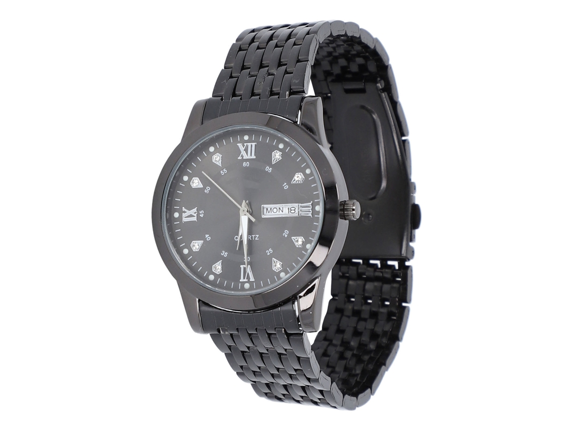 Relógio de Pulso Masculino de Quartzo Chronograph Analógico com Ponteiros Luminosos e Rhinestones Preto
