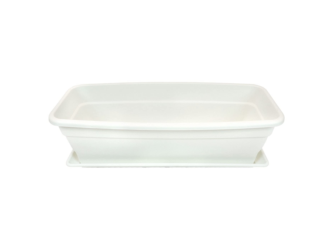 Floreira Plástica Eva Com Placa Adam 26 Litros 60 Cm Plft Cor Branca, Floreira, Vaso Plástico Retangular Para Plantas E Flores Com Furos De Acan