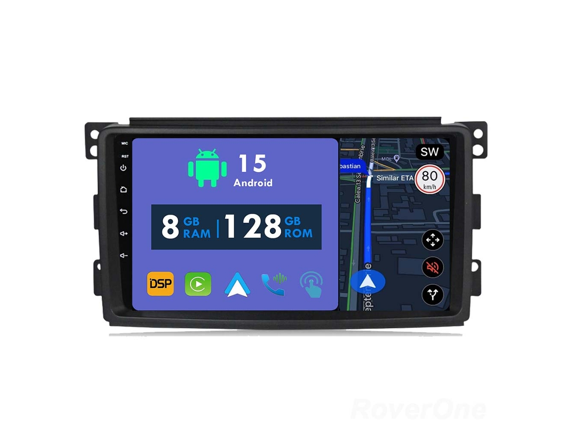 Auto Rádio Carro Bluetooth Autoradio 8GB RAM 128G ROM CarPlay Navegação GPS Ecrã Táctil RoverOne para Mercedes Benz Smart 2005-2010  