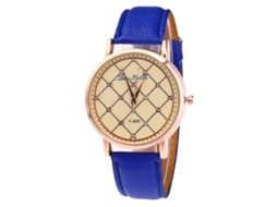 Relógio de quartzo unissex Zhoulianfa com pulseira de couro PU e mostrador azul casual.
