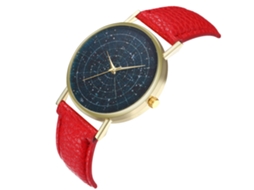 Reloj Hombre Dial Cielo Estrellado Cuarzo Correa De Cuero Rojo