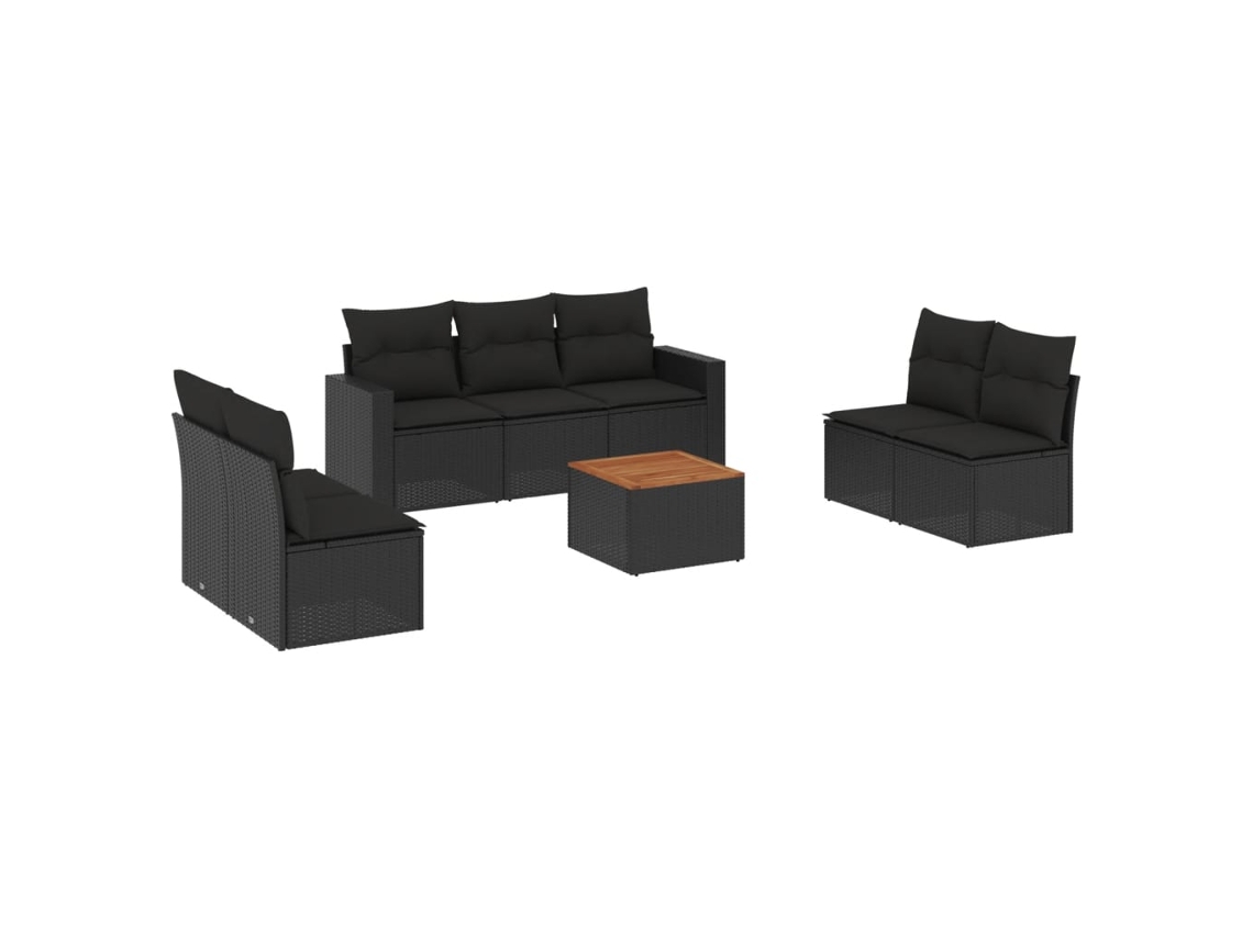 Conjunto de 8 Sofás de Jardim com Almofadões Vime Pe Preto MAISON EXCLUSIVE (8 pcs)