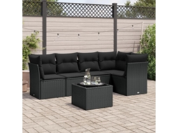 Vidaxl 6 Pcs Conjunto Sofás De Jardim C/ Almofadões Vime Pe Preto
