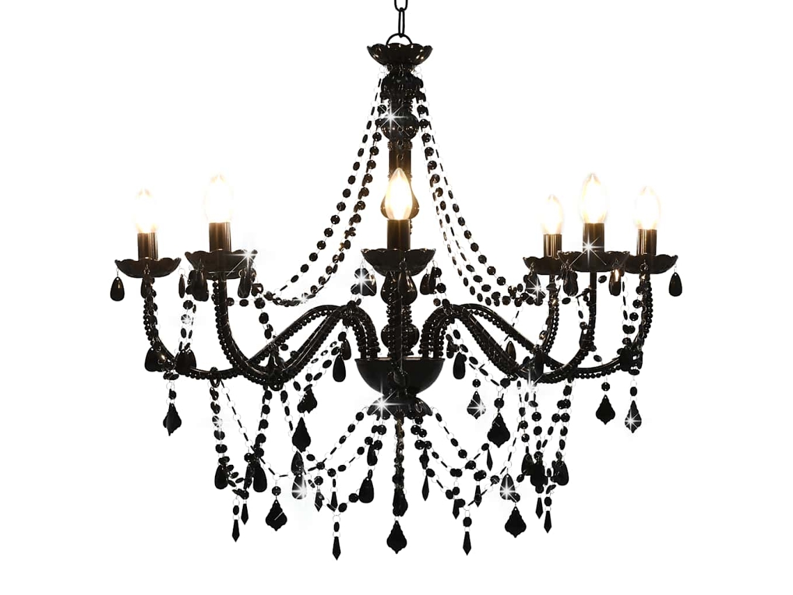 Vidaxl Lustre Com Contas Lâmpadas 8 X E14 Preto