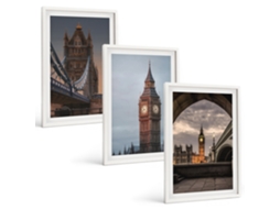 Galeria De Pinturas Murais Ponte De Londres, Relógio Big Ben Moldura Branca Fotos Para O Escritório Espelharte (3 Piezas De 40x60 Cm)