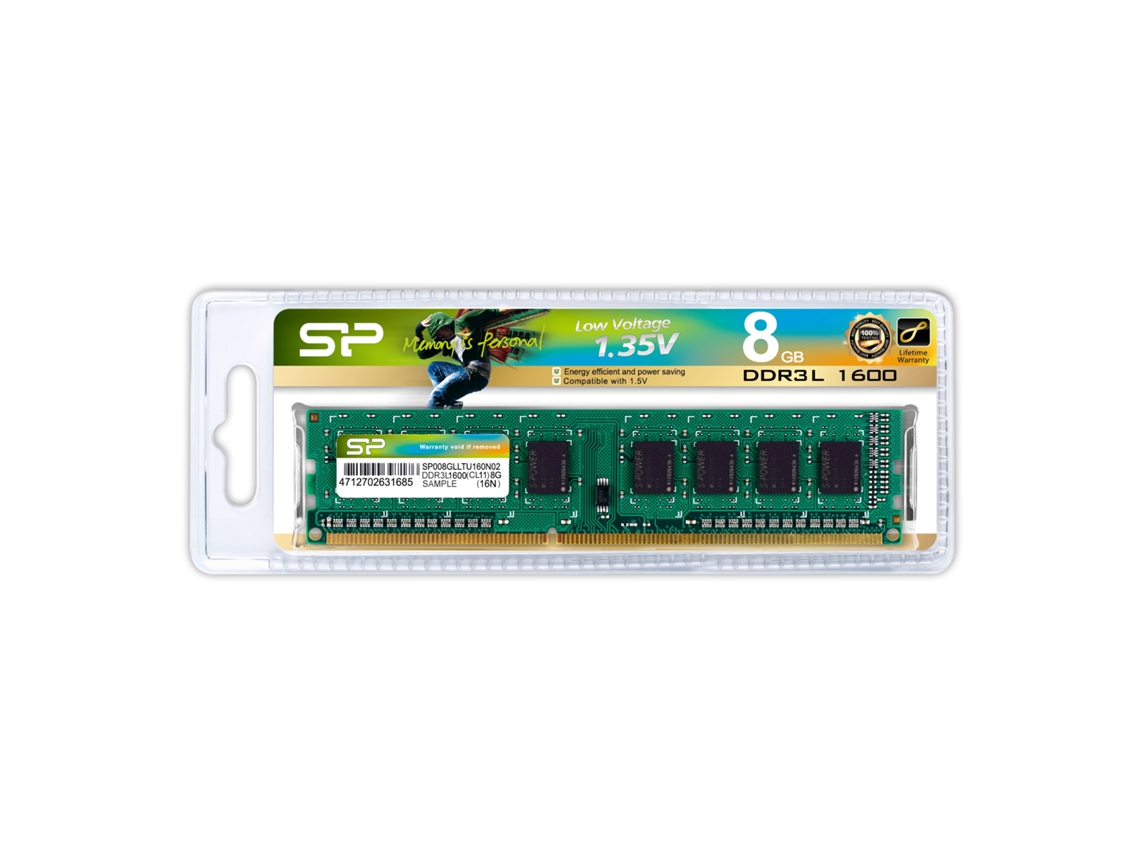 Memória RAM DDR3 SILICON POWER SP008GLLTU160N02 (1 x 8 GB - 1600 MHz - CL 11 - Verde)
