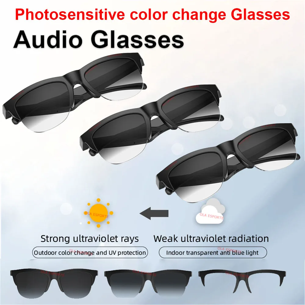 Óculos de Sol MDUG com Mudança de Cor, Bluetooth, Fones, Anti luz Azul, à Prova D'água, UV