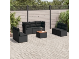 8 Pcs Conjunto Sofás De Jardim Com Almofadões Vime Pe Preto Dkd Home Decor
