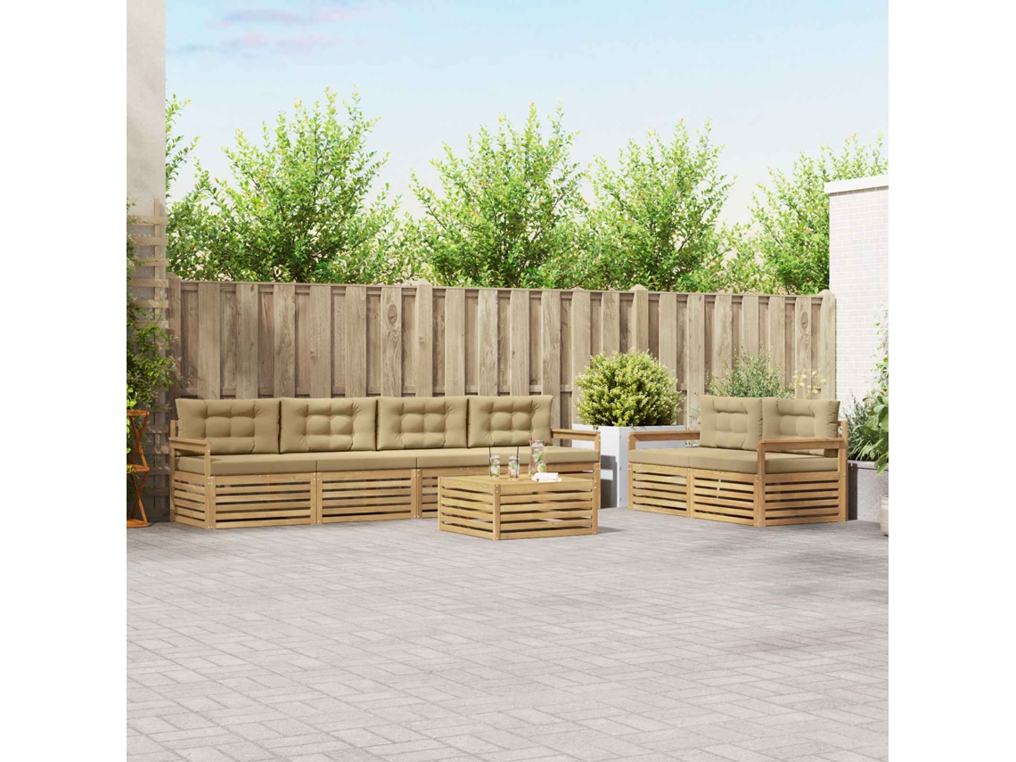 Vidaxl Conjunto De Sofás Para Exterior 7 Unid. Branco E Bege Poliéster