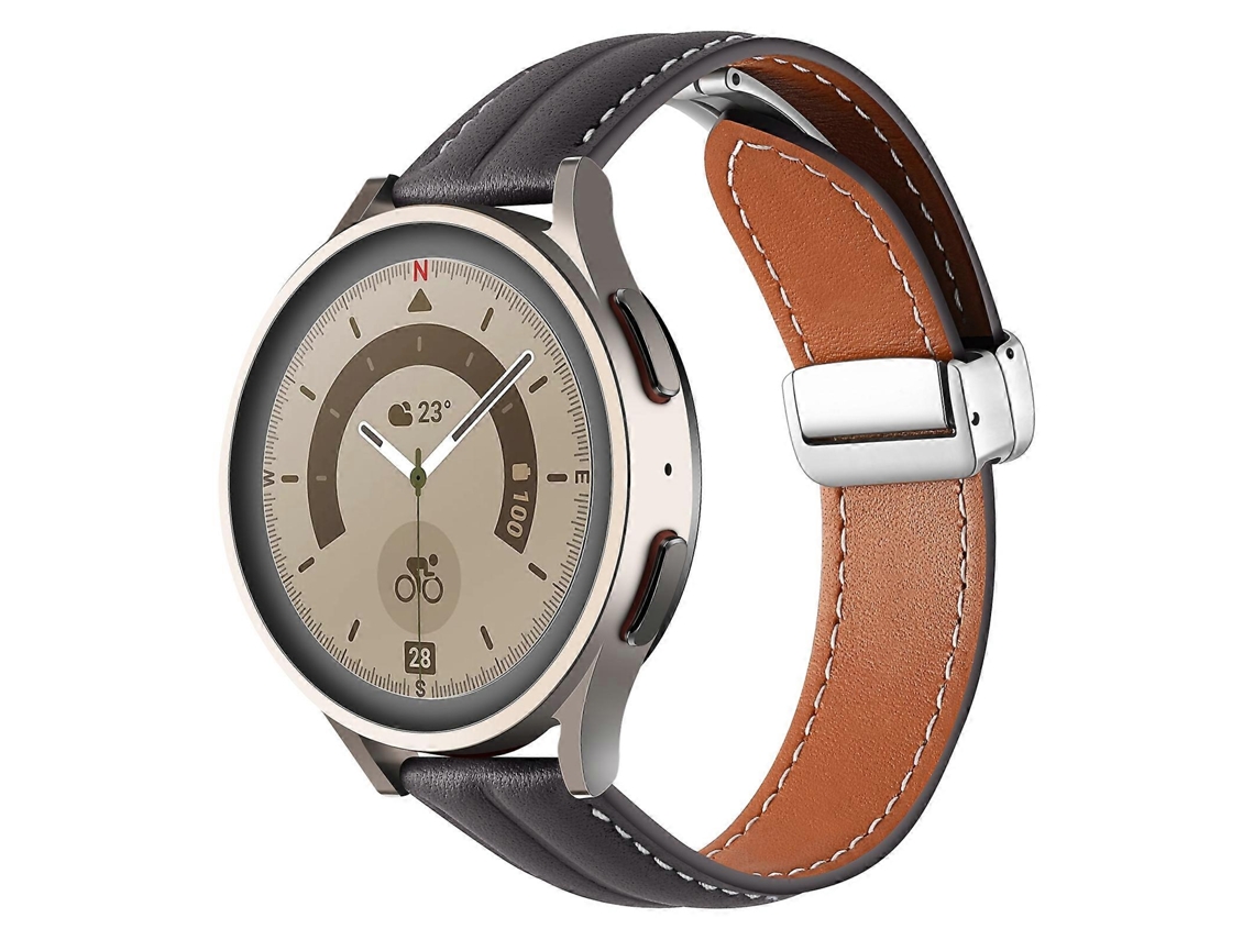 Pulseira De Couro Canelado Com Fecho Dobrável De 20 Mm, Fivela Prateada.