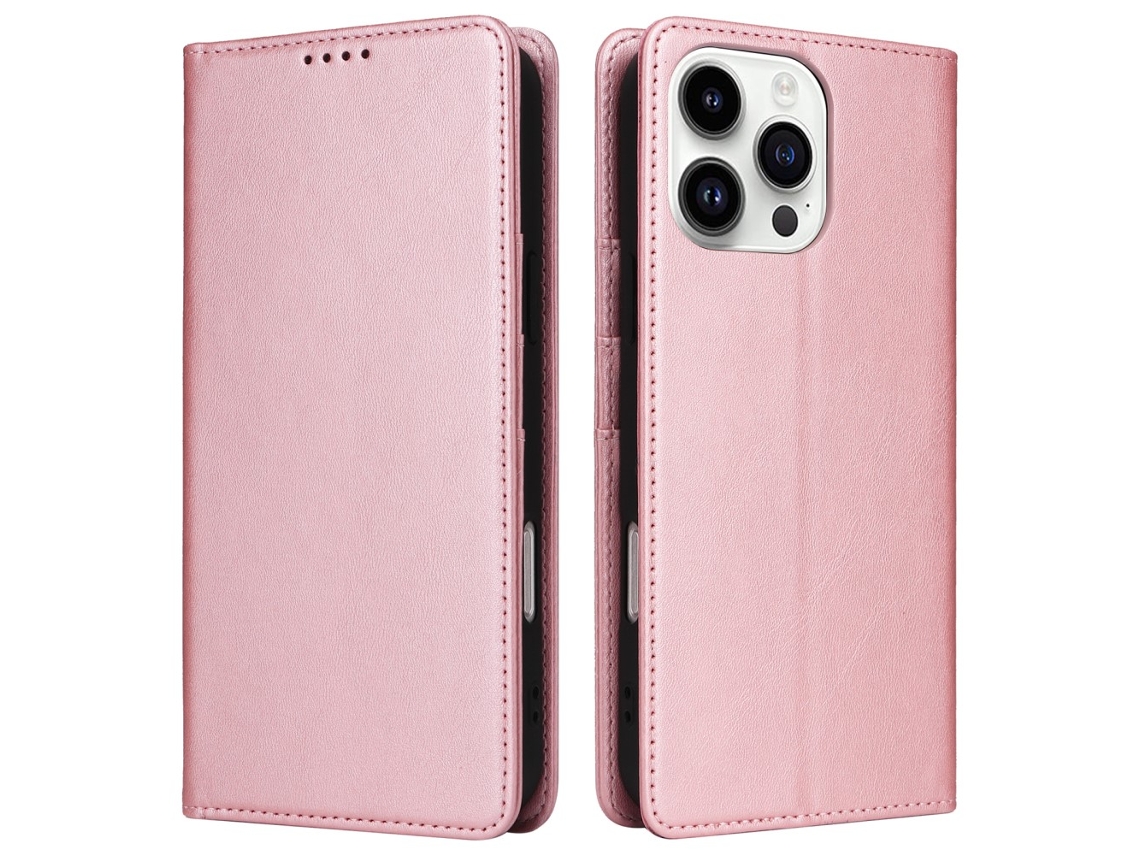 Capa Bloqueio Rfid Para Iphone 14 Pro Pele Sintética Rosa
