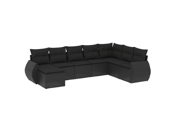 Conjunto de 8 sofás de jardim com almofadões em Vime Pe Preto MAISON EXCLUSIVE