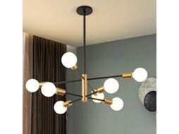 Lustre Moderno Preto e Dourado 8 Luzes Ajustável para Sala Cozinha Quarto com Instalação Fácil