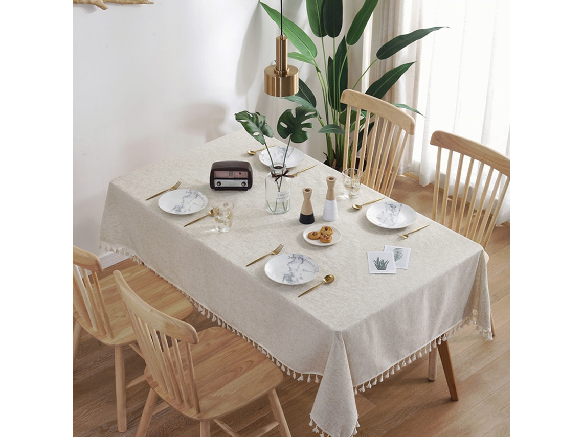 Toalha de Mesa Lavável de Tecido com Borla Toalha de Mesa de Cozinha Capa de Poeira para Decoração de Casa Quadrada 55 X 55 Polegadas Estilo1