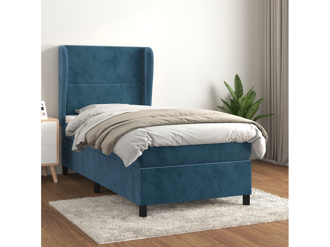 Vidaxl Cama Com Molas/colchão 80x200 Cm Veludo Azul-escuro