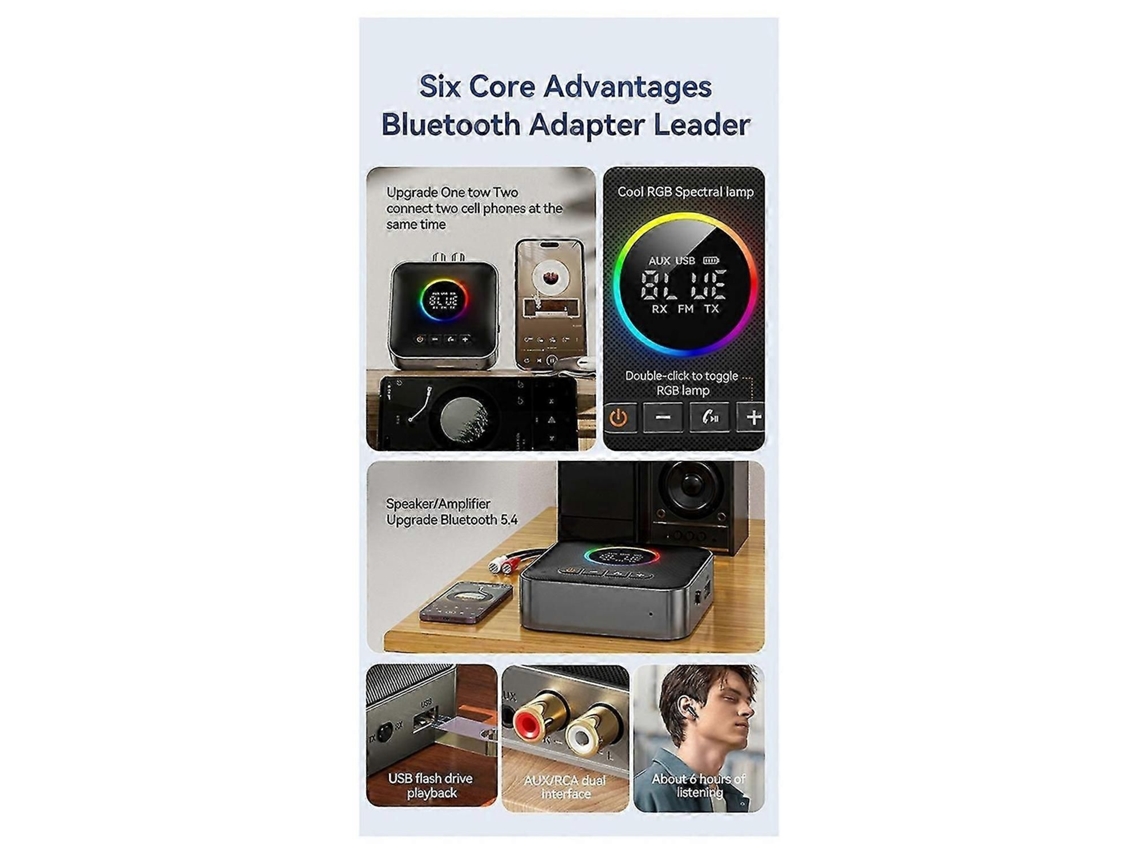Transmissor E Receptor Bluetooth 5.4 3 Em 1 Com Modulador Fm