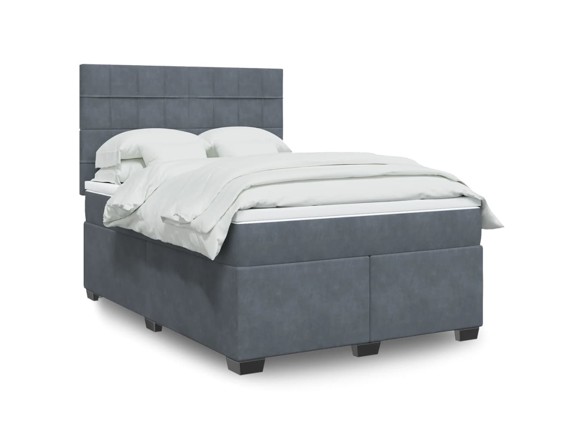 Cama Com Molas/colchão 140x190 Cm Veludo Cinzento-escuro