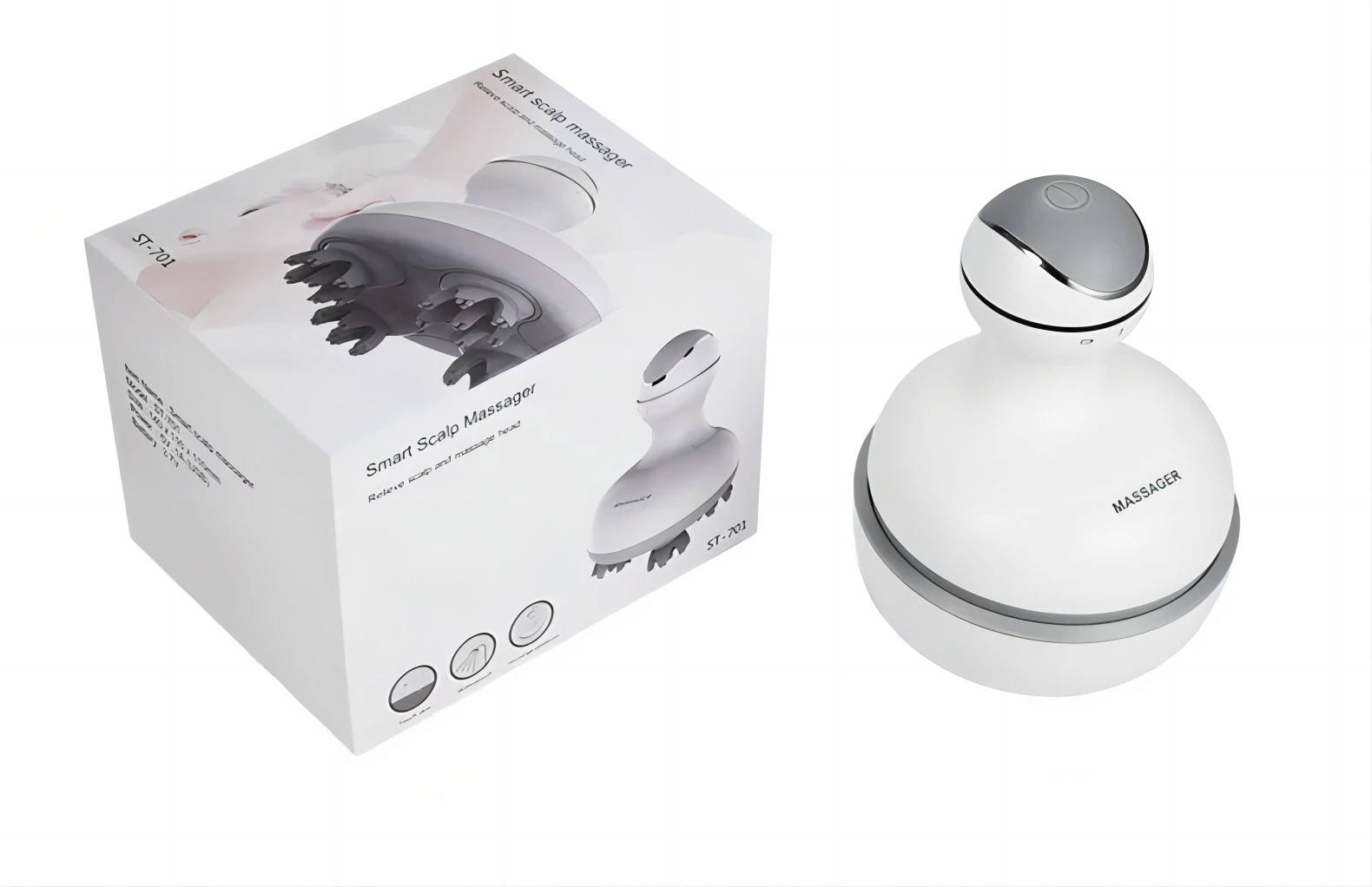 Massageador De Couro Cabeludo Sem Fio (branco) Com 4 Cabeças De Massagem Substituíveis
