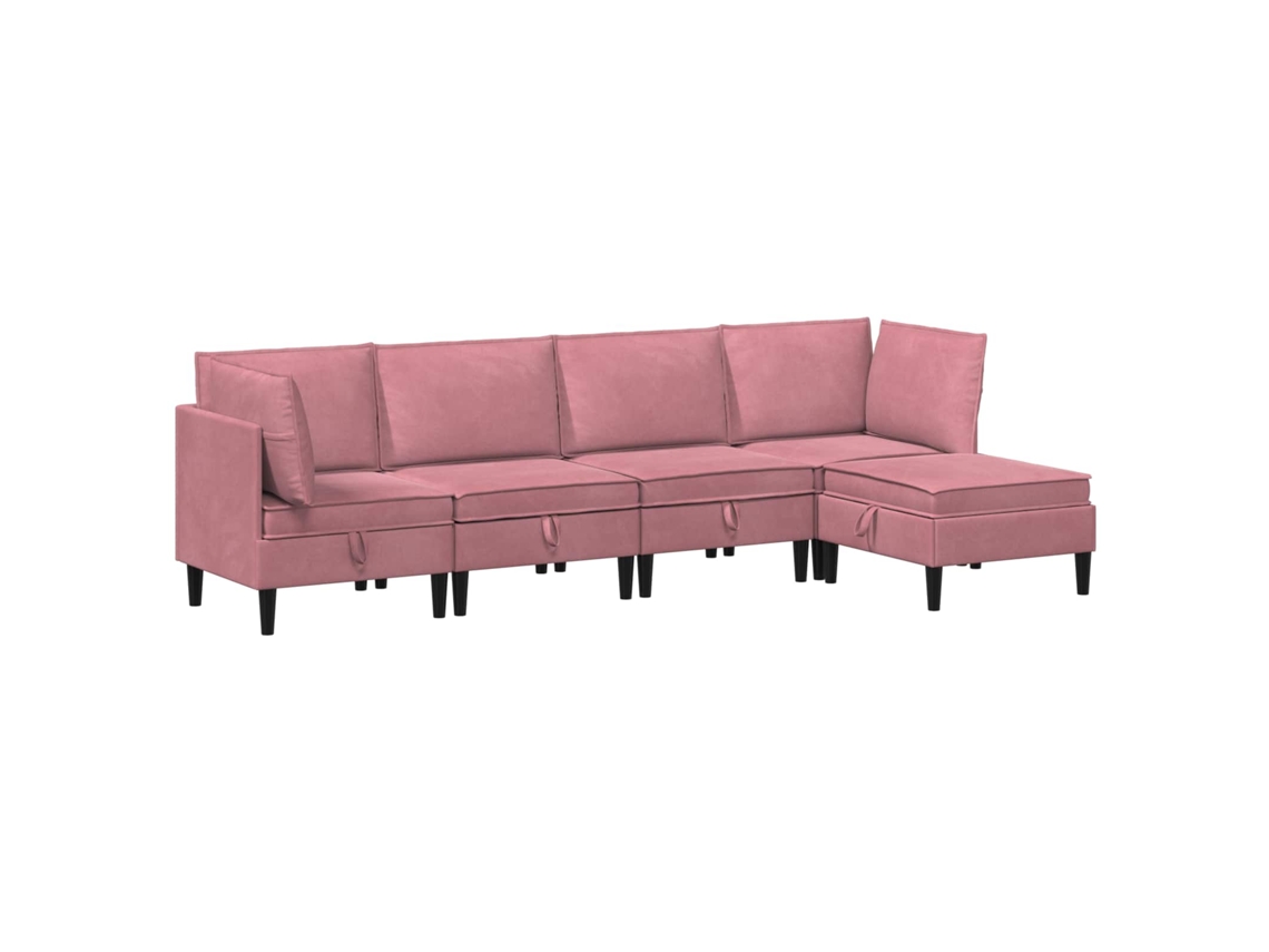 Conjunto 5 Conjunto De Sala De Estar Vidaxl Rosa Veludo (280 X 140 X 82 Cm)
