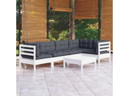 Vidaxl 6 Pcs Conjunto Lounge De Jardim C/ Almofadões Pinho Branco
