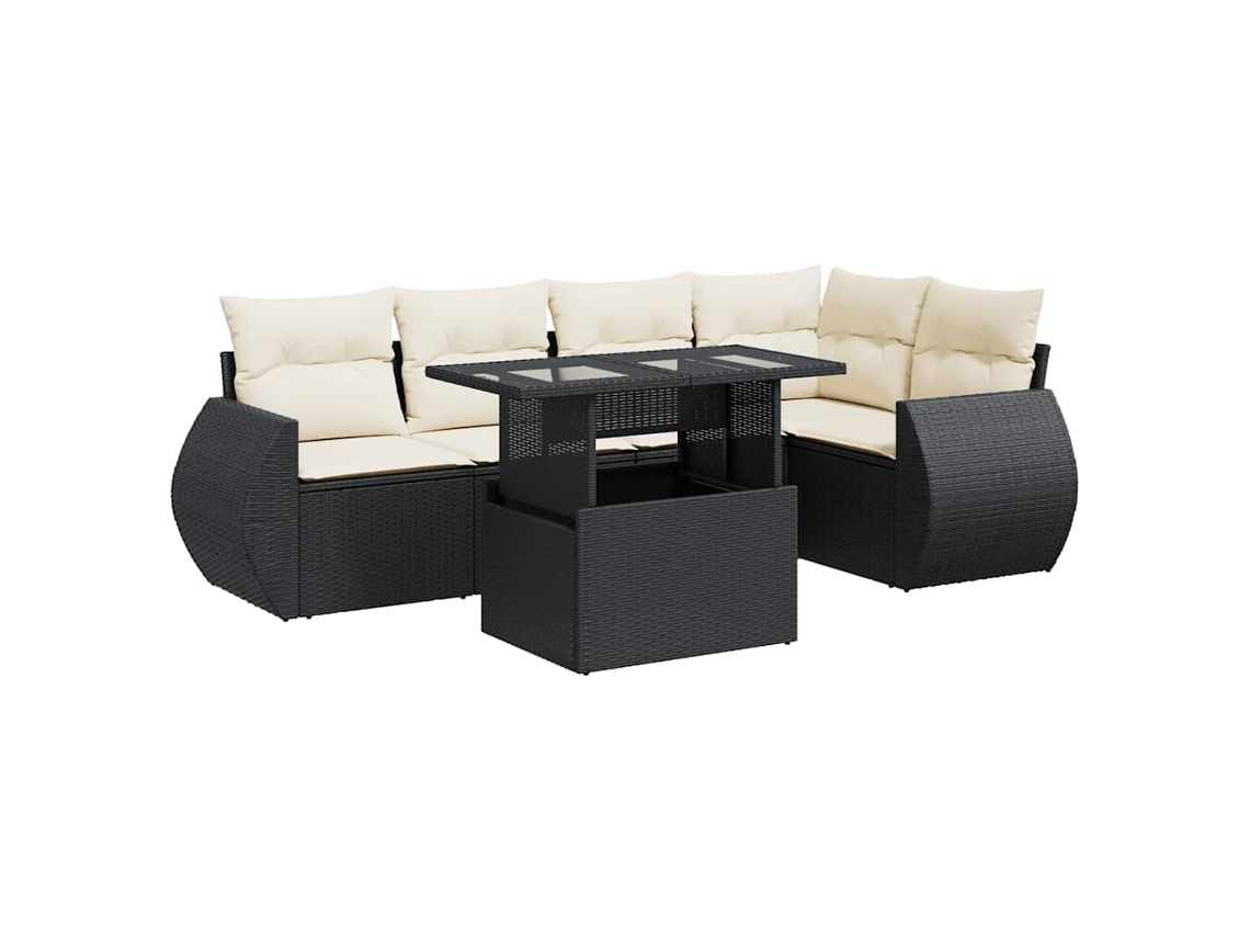 Conjunto Sofás de Jardim 6 Pcs com Almofadões Vime Pe Preto MAISON EXCLUSIVE (6 pcs)