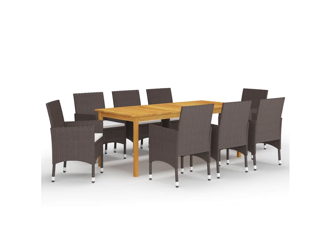 Vidaxl 9 Pcs Conjunto De Jantar Para Jardim Castanho