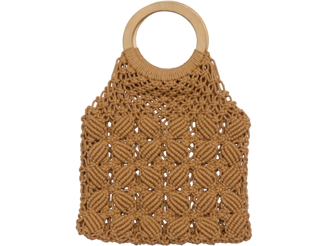 Bolsa De Mão Casual Marrom Em Corda De Algodão Trançada À Mão