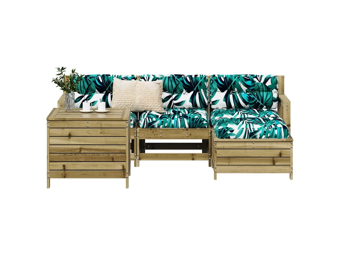 Vidaxl 5 Pcs Conjunto De Sofás Para Jardim Madeira De Pinho Impregnada