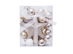 Conjunto de Caixa de Presente Estrela de Árvore de Bola de Natal Platina AURUM