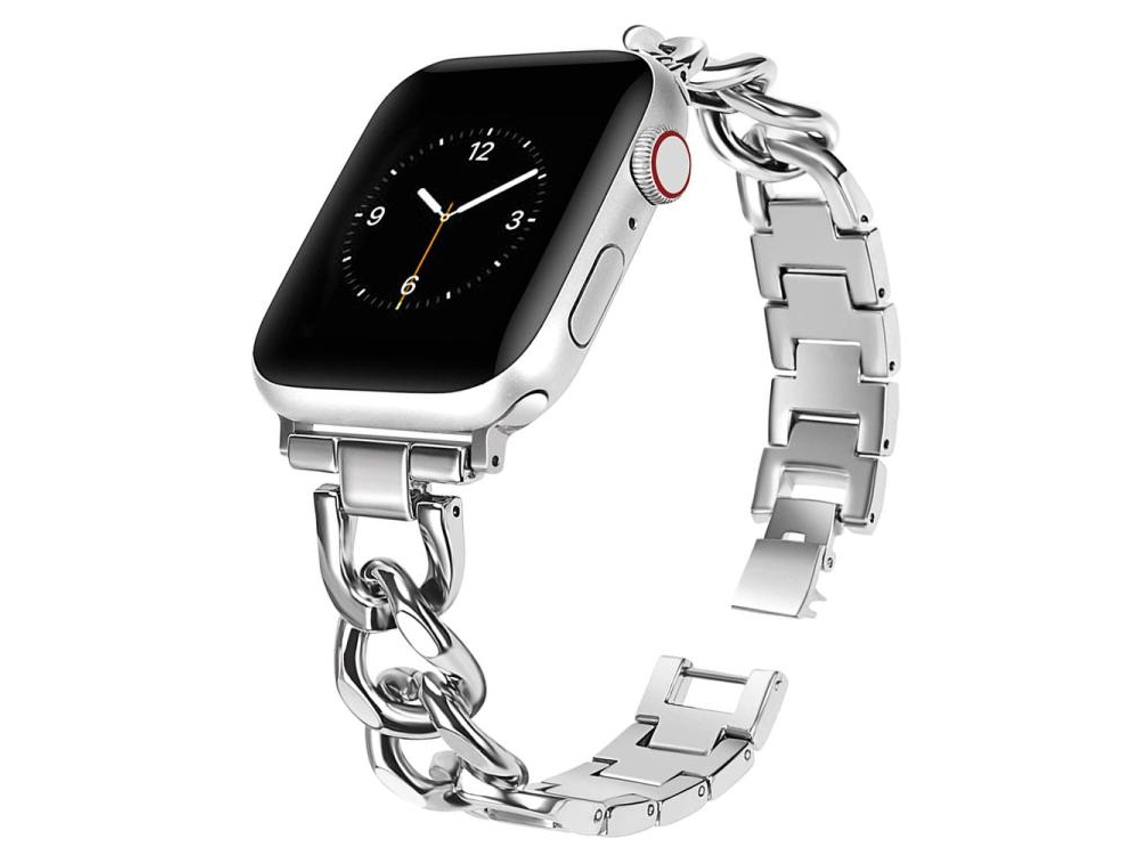 Bracelete para Apple Watch 42/41/40/38mm Metal com Círculo Duplo Prateada XIAOMOYU