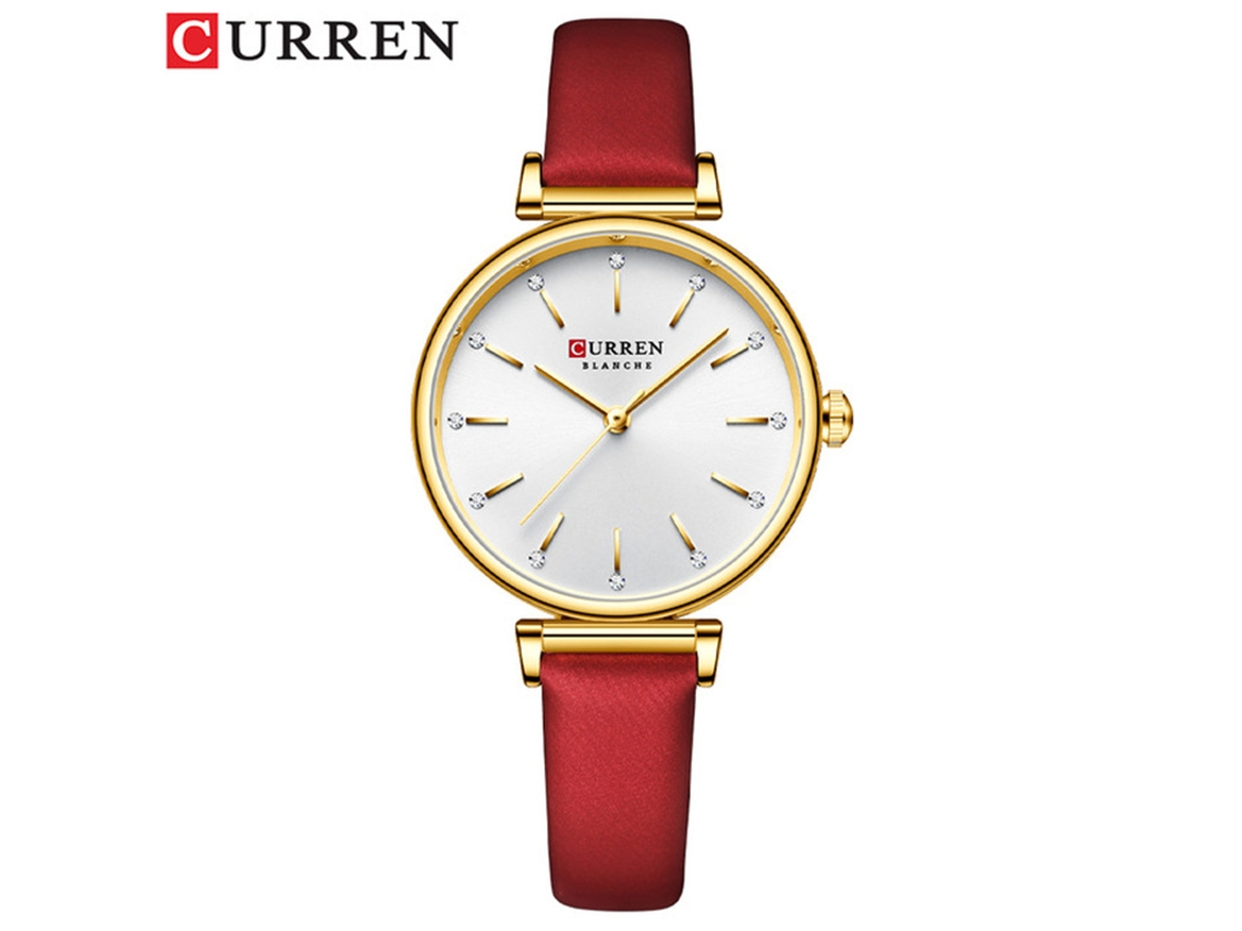 Relógio Feminino Moderno , em Couro Genuíno, Simples e Elegante. MDUG (vermelho)