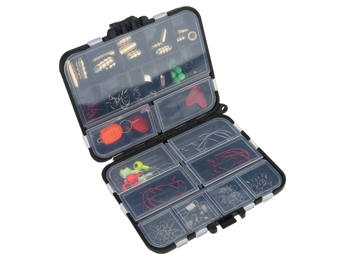 Kit de Acessórios de Pesca 128 Peças com Caixa, 20 Tipos de Anzóis, Swivels, Parafusos e Conectores