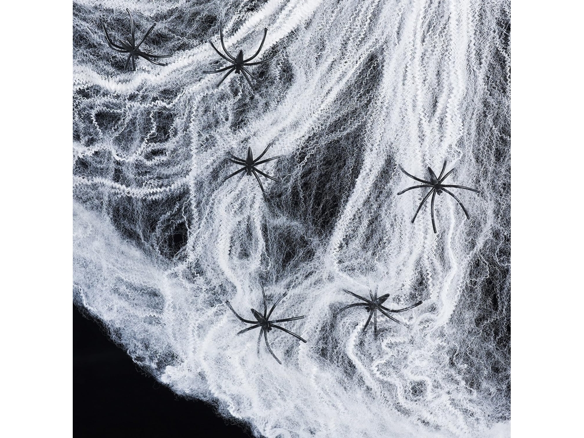Conjunto de Teia de Aranha para Decoração de Teia de Aranha com 2 Aranhas Branco
