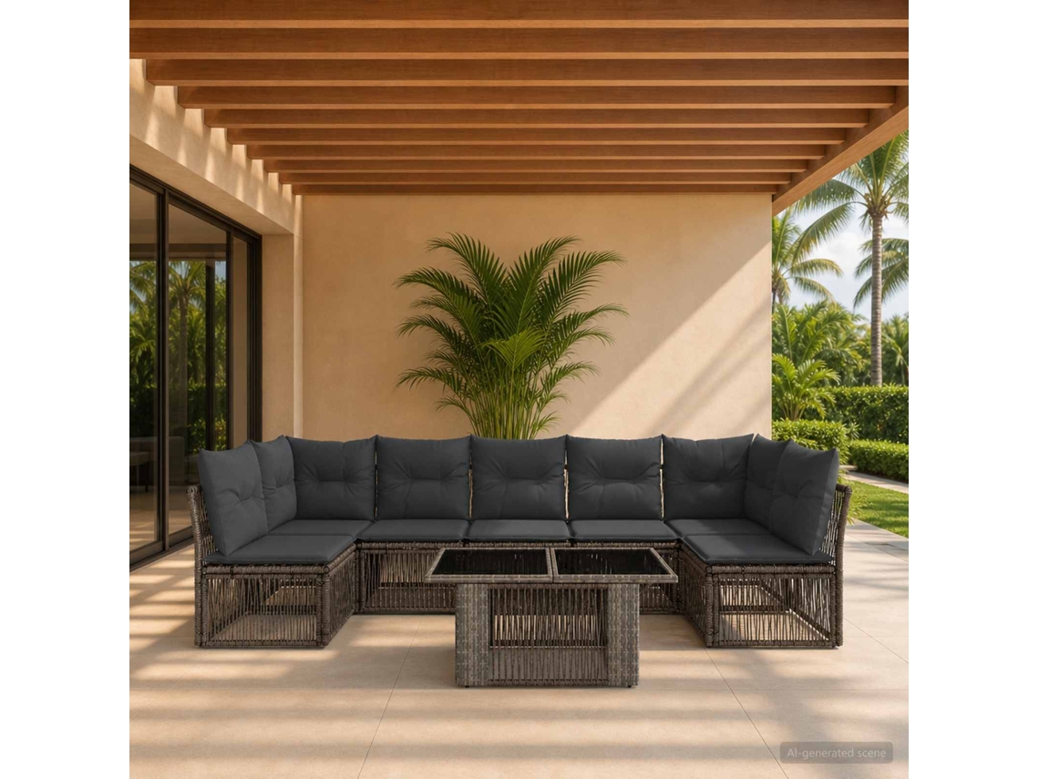 Vidaxl Conjunto De Sofá De Jardim 7 Unid. Cinzento Vime Pe